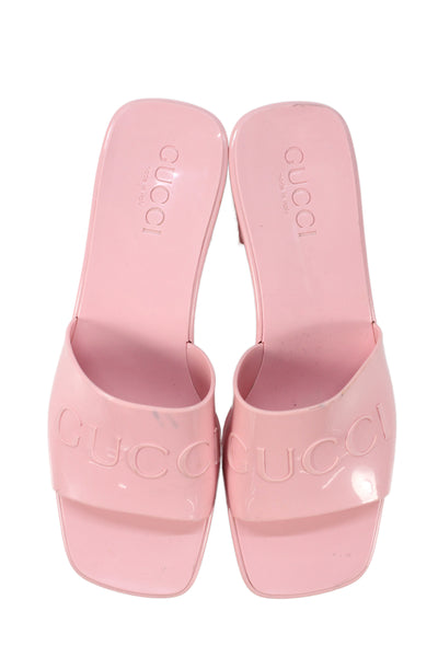 Gucci Women's Open Toe Block Heel Rubber Slide Sandals Pink Size 39