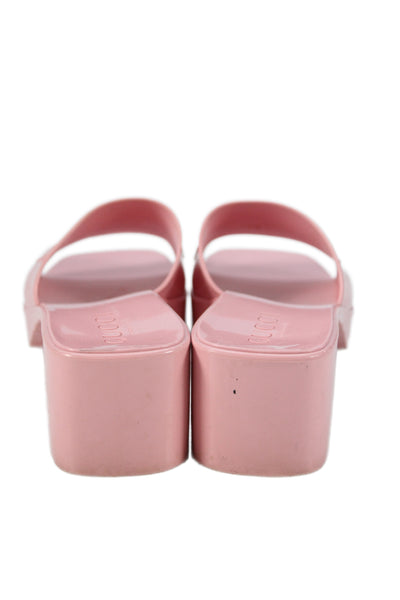 Gucci Women's Open Toe Block Heel Rubber Slide Sandals Pink Size 39
