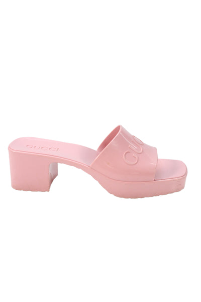 Gucci Women's Open Toe Block Heel Rubber Slide Sandals Pink Size 39