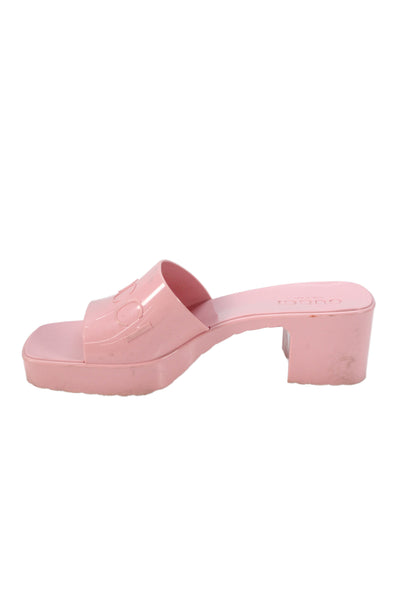Gucci Women's Open Toe Block Heel Rubber Slide Sandals Pink Size 39