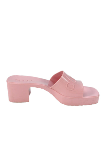 Gucci Women's Open Toe Block Heel Rubber Slide Sandals Pink Size 39