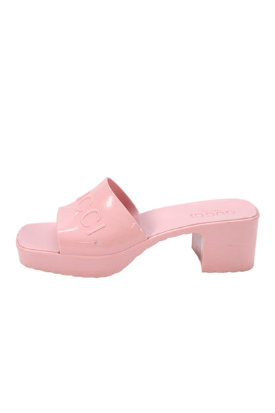 Gucci Women's Open Toe Block Heel Rubber Slide Sandals Pink Size 39