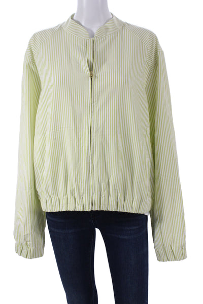 Rhone Womens Bomber Jacket Green Striped Zip Polyester Long Sleeve Size XL
