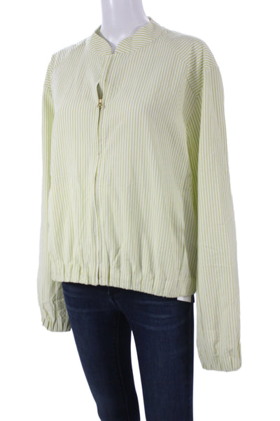 Rhone Womens Bomber Jacket Green Striped Zip Polyester Long Sleeve Size XL