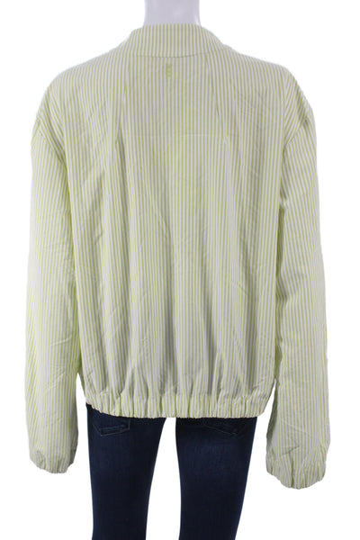 Rhone Womens Bomber Jacket Green Striped Zip Polyester Long Sleeve Size XL