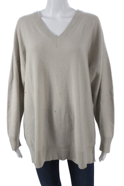 Jenni Kayne Women V-Neck Cashmere Pullover Sweater Beige Long Sleeve Size M