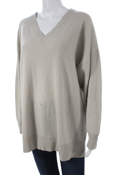 Jenni Kayne Women V-Neck Cashmere Pullover Sweater Beige Long Sleeve Size M