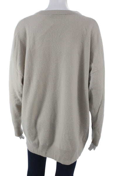 Jenni Kayne Women V-Neck Cashmere Pullover Sweater Beige Long Sleeve Size M
