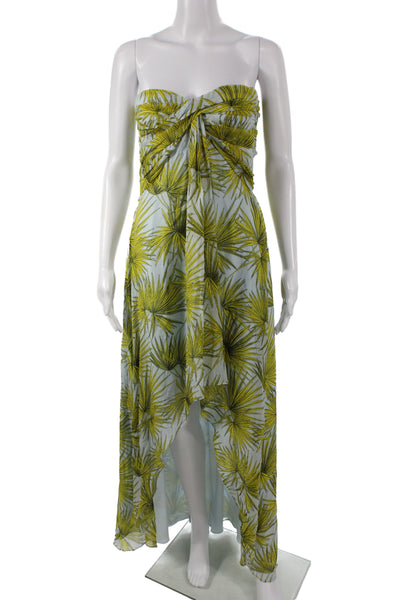 MSGM Womens Blue Silk Sleeveless Sweetheart Maxi Dress Floral Zip Size 42