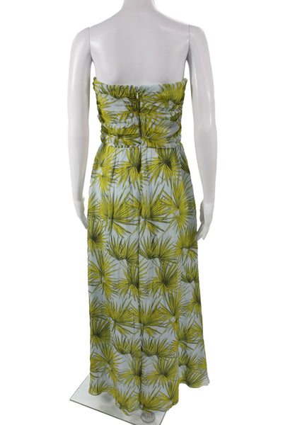 MSGM Womens Blue Silk Sleeveless Sweetheart Maxi Dress Floral Zip Size 42
