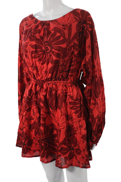 Faithfull The Brand Womens Blouson Floral Red Cotton Dress Size 2