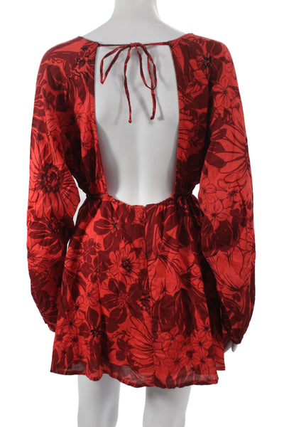 Faithfull The Brand Womens Blouson Floral Red Cotton Dress Size 2