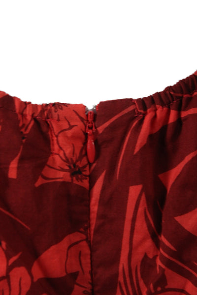 Faithfull The Brand Womens Blouson Floral Red Cotton Dress Size 2