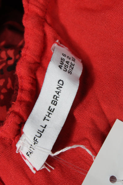 Faithfull The Brand Womens Blouson Floral Red Cotton Dress Size 2