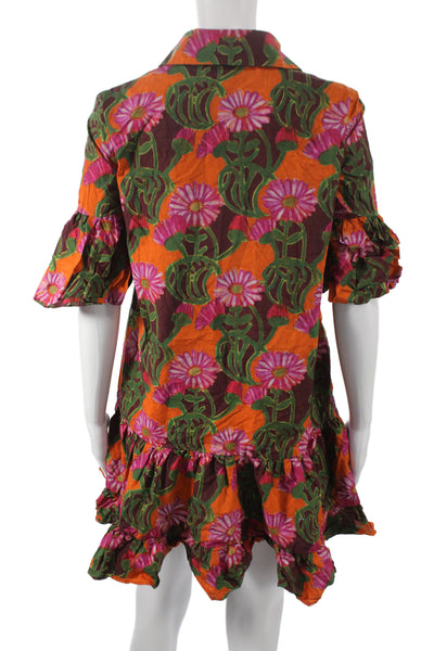 La Double J Women Multicolor Floral Cotton Shirt Dress Half Sleeve Size 2XS
