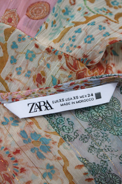Zara Women Trapeze Swing Patchwork V-Neck Long Sleeve Mini Dress Size XS