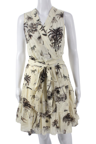 Banana Republic Women Wrap Dress Beige V-Neck Sleeveless Animal Print Size S