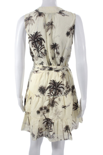 Banana Republic Women Wrap Dress Beige V-Neck Sleeveless Animal Print Size S