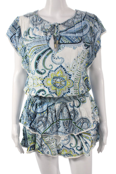 Melissa Odabash Womens Blouson Dress Multicolor Paisley Short Sleeve Size M