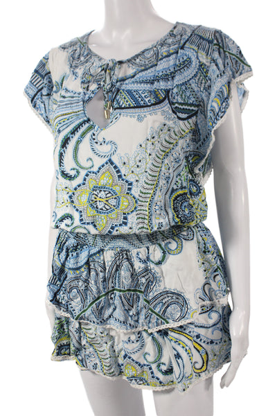 Melissa Odabash Womens Blouson Dress Multicolor Paisley Short Sleeve Size M