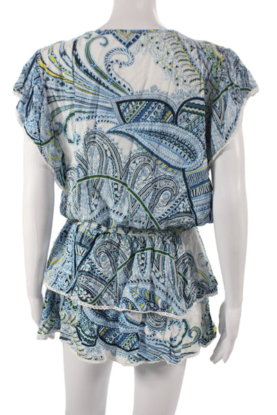 Melissa Odabash Womens Blouson Dress Multicolor Paisley Short Sleeve Size M