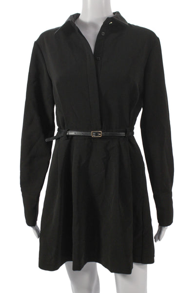 Zara Women Shirt Dress Black Collared Long Sleeve Knee Size M