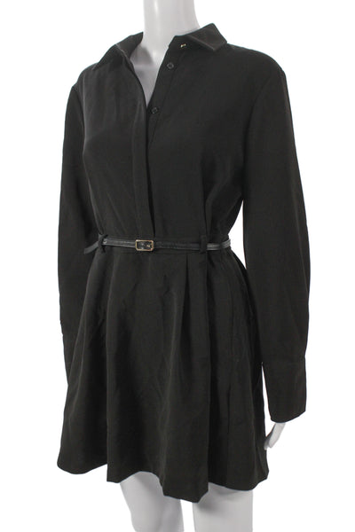 Zara Women Shirt Dress Black Collared Long Sleeve Knee Size M