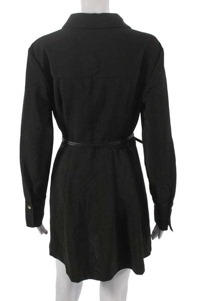 Zara Women Shirt Dress Black Collared Long Sleeve Knee Size M