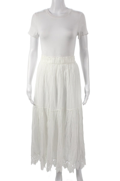 Zara Women White Boho Midi Skirt Polyester Size XS