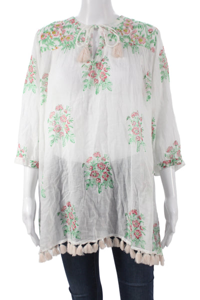 Roller Rabbit Women Multicolor Floral V Neck Tunic Blouse 3/4 Sleeve Size S