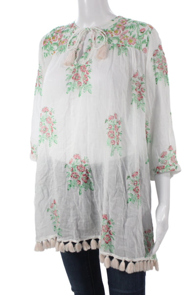 Roller Rabbit Women Multicolor Floral V Neck Tunic Blouse 3/4 Sleeve Size S