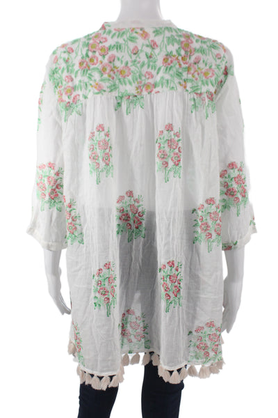 Roller Rabbit Women Multicolor Floral V Neck Tunic Blouse 3/4 Sleeve Size S