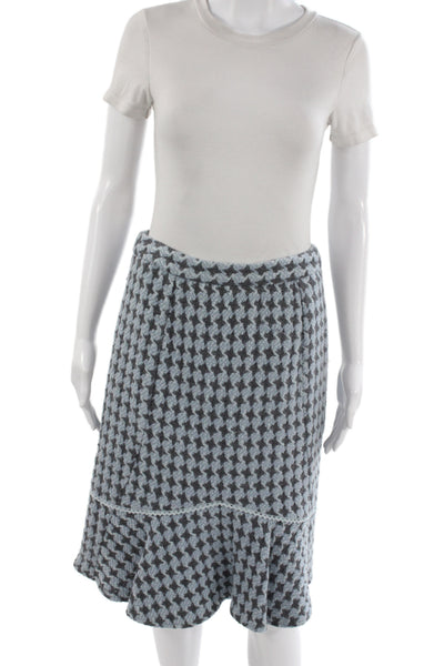 Etcetera Women Wool Gray Check Trumpet Knee Length Skirt Size 4