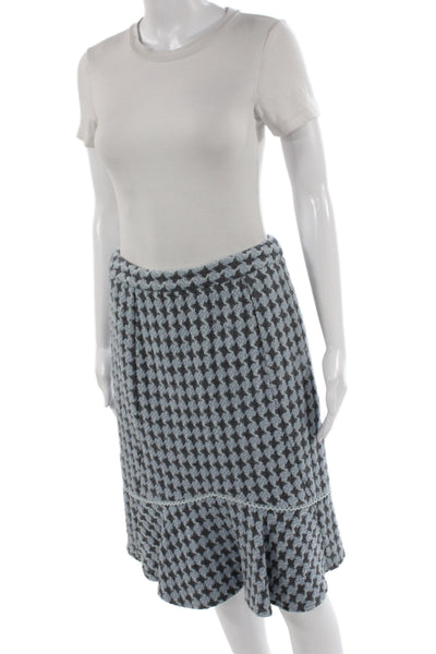 Etcetera Women Wool Gray Check Trumpet Knee Length Skirt Size 4