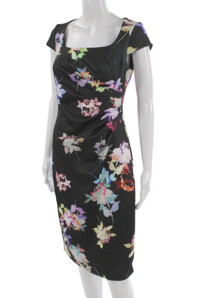 Adrianna Papell Womens Sheath Black Square Neck Short Sleeve Dress Size 4