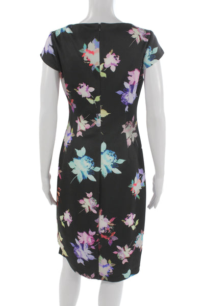 Adrianna Papell Womens Sheath Black Square Neck Short Sleeve Dress Size 4