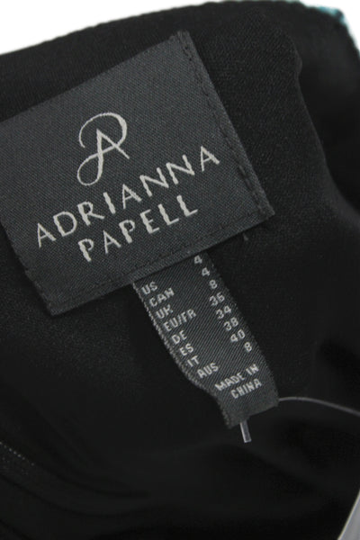 Adrianna Papell Womens Sheath Black Square Neck Short Sleeve Dress Size 4