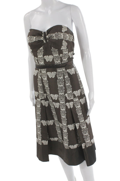 Tracy Reese Women Fit & Flare Silk Animal Print Dress Brown Size S