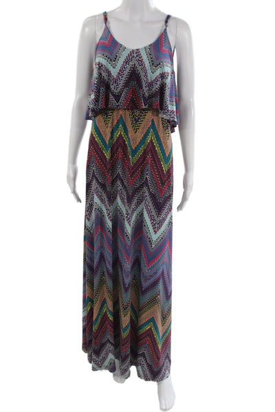 Veronica M Women Maxi Dress Multicolor Chevron V Neck Sleeveless Size S