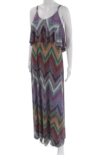 Veronica M Women Maxi Dress Multicolor Chevron V Neck Sleeveless Size S