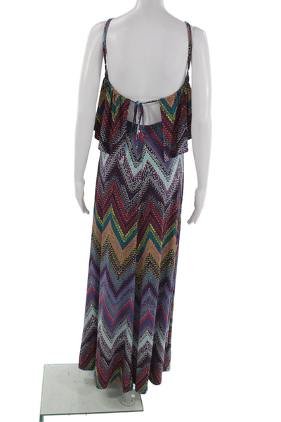 Veronica M Women Maxi Dress Multicolor Chevron V Neck Sleeveless Size S