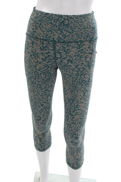 Athleta Women Green Spotted Nylon Capri Leggings Sports Spring Size S