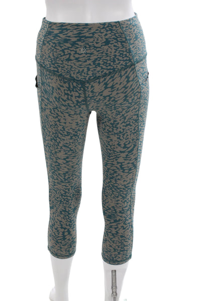 Athleta Women Green Spotted Nylon Capri Leggings Sports Spring Size S