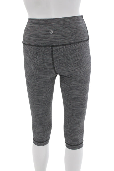 Lululemon Women Gray Striped Polyester Capri Leggings Athletic Size 6