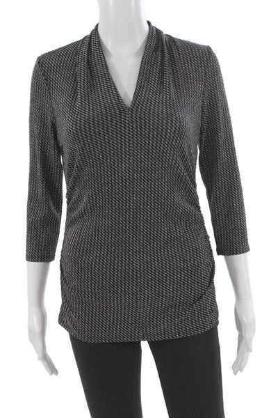 Vince Camuto Women Black Geometric Cowl Neck Tunic Blouse 3/4 Sleeve Size S