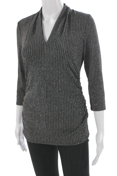 Vince Camuto Women Black Geometric Cowl Neck Tunic Blouse 3/4 Sleeve Size S