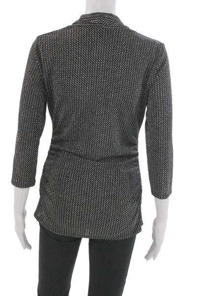 Vince Camuto Women Black Geometric Cowl Neck Tunic Blouse 3/4 Sleeve Size S