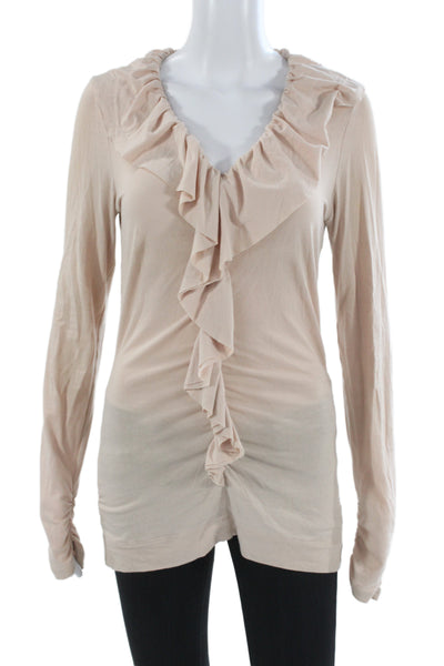 Cabi Womens Beige V-Neck Tunic Blouse Long Sleeve Cotton Blend Size S
