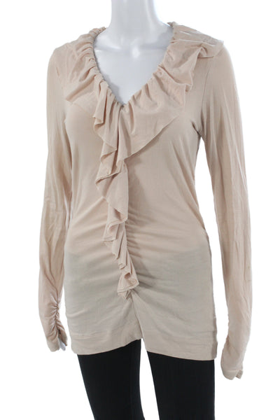 Cabi Womens Beige V-Neck Tunic Blouse Long Sleeve Cotton Blend Size S