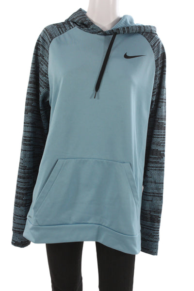 Nike Womens Athletic Blue Colorblock Pullover Hoodie Long Sleeve Size L
